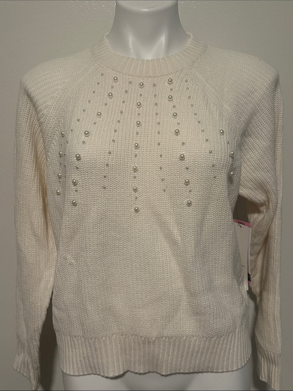 French Connection Cream Pearl-Embellished Crewneck Sweater
